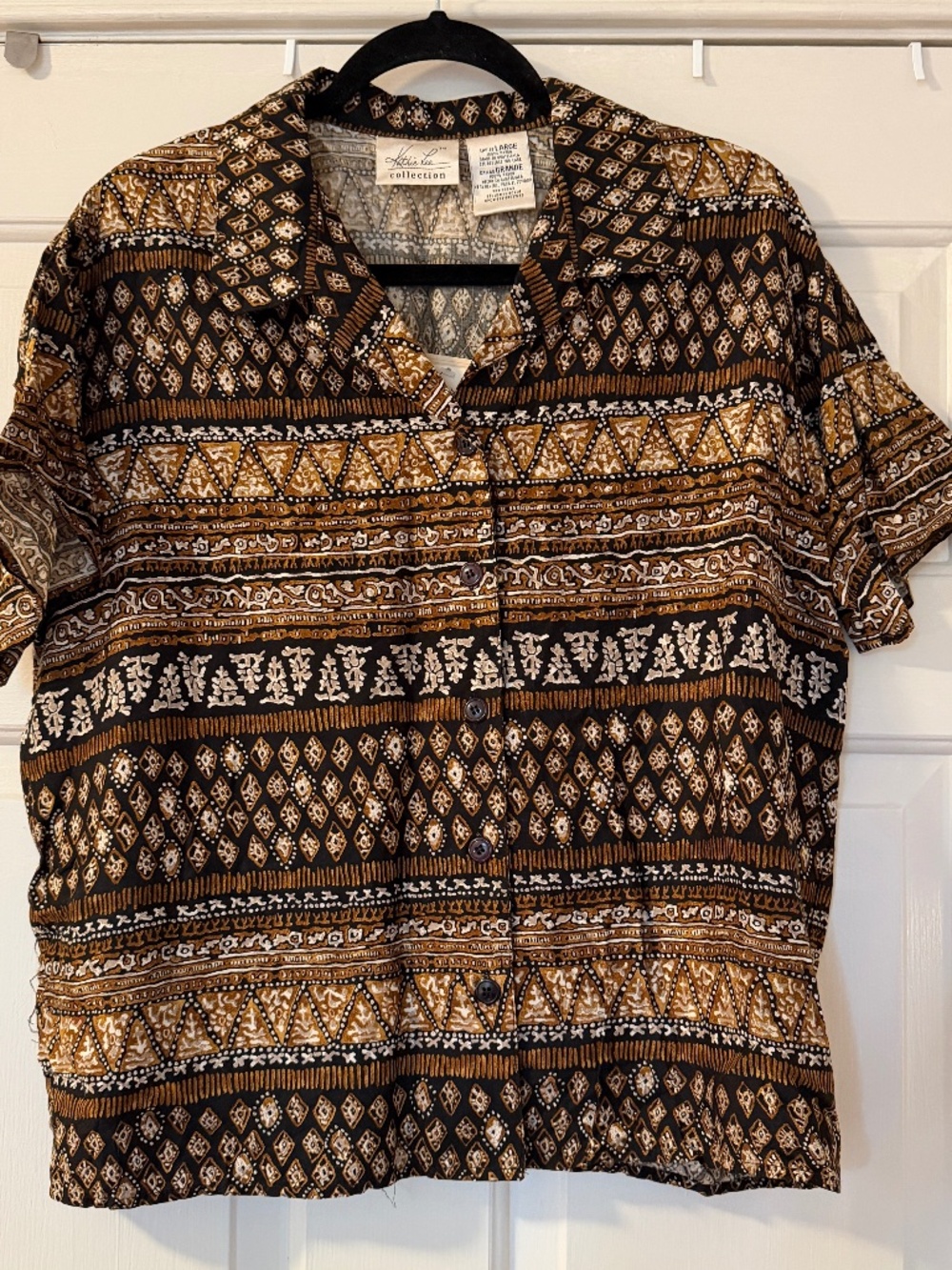 NWT Vintage Kathie Lee Collection Geometric Button-Up Shirt Women's Large Brown